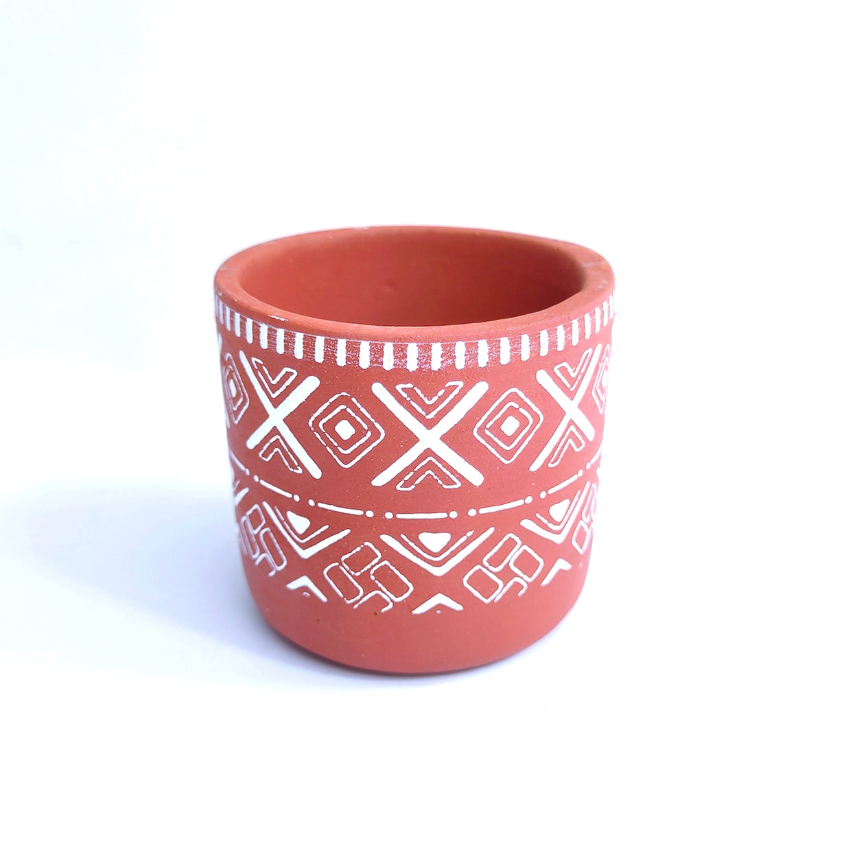Tribal Art Terracotta Pot with Saucer