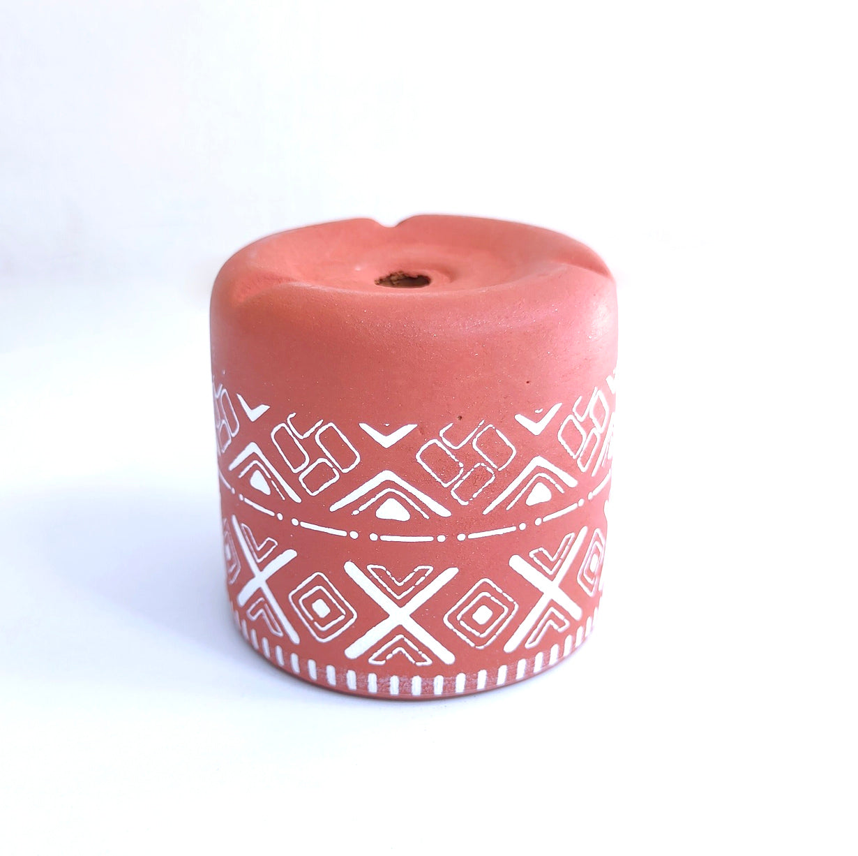Tribal Art Terracotta Pot with Saucer