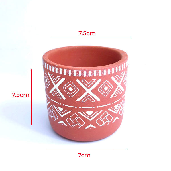 Tribal Art Terracotta Pot with Saucer
